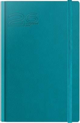 Agenda Herlitz datata 2026, A5, 352 pagini, coperta din piele sintetica, Premium Deluxe Loreto, culoare turcoaz, margini tiparite ghost